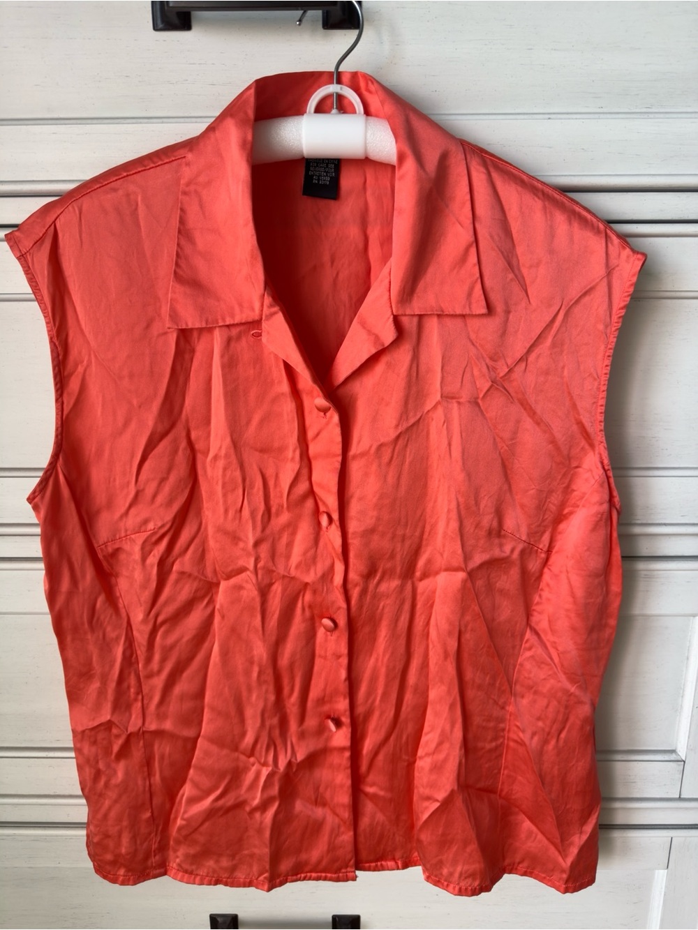 Vintage Silk Sleeveless Coral Button-Front Women’s Top, XL